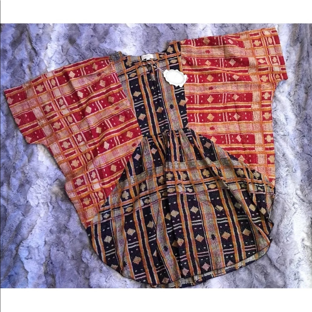 Velzera Red Blue Babydoll Tunic Dress Sz M Gypsy